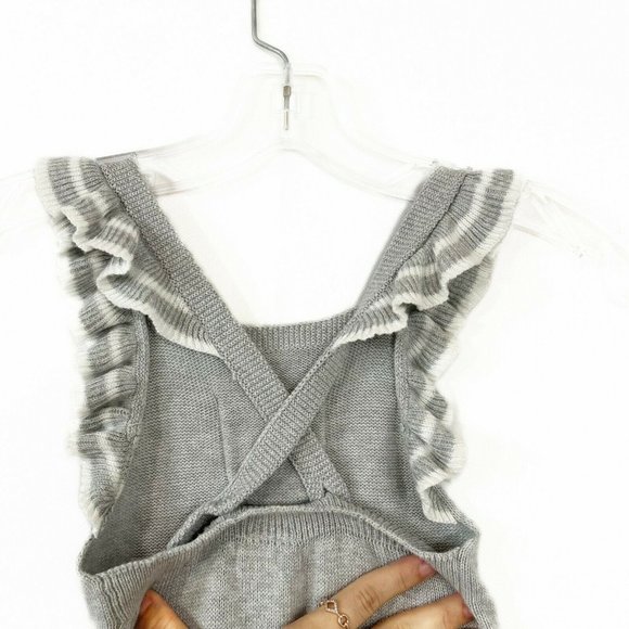 Janie and Jack Gray Knit Floral Ruffle Strap One Piece For 6 to 12 Months Baby - Picture 5 of 10